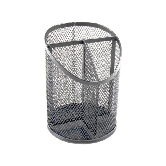 PORTA LAPIS METAL REDE PRATA COM 3 COMPARTIMENTOS