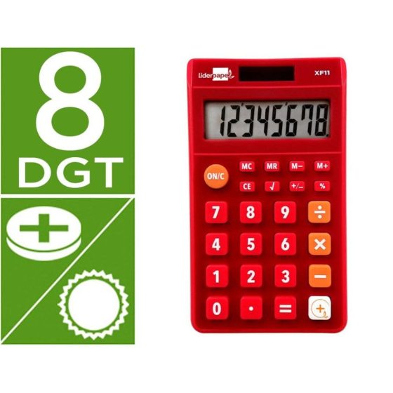 CALCULADORA DE BOLSO XF11 8 DIGITOS SOLAR E PILHAS COR VERMELHO 115X65X8 MM