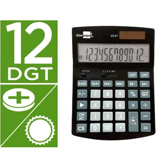 CALCULADORA DE SECRETARIA XF27 12 DIGITOS TAXAS SOLAR E PILHAS COR PRETO 155X115X25 MM