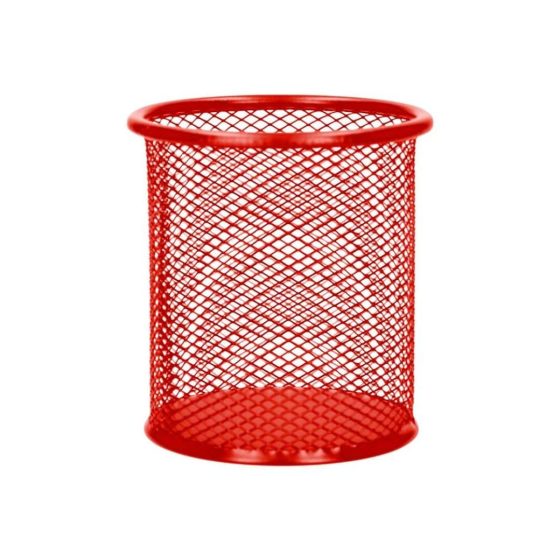 PORTA LÁPIS REDONDO METÁLICO DE REDE COR VERMELHO