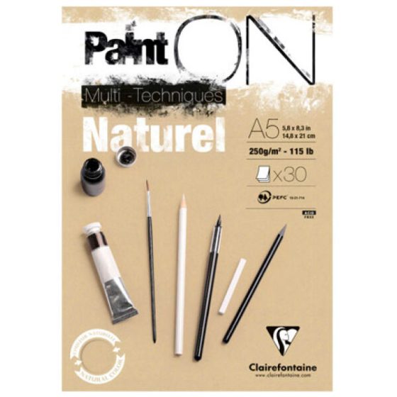 BLOCO MIX MEDIA CLAIREFONTAINE PAINT ON A5 250g 30 folhasl NATURAL